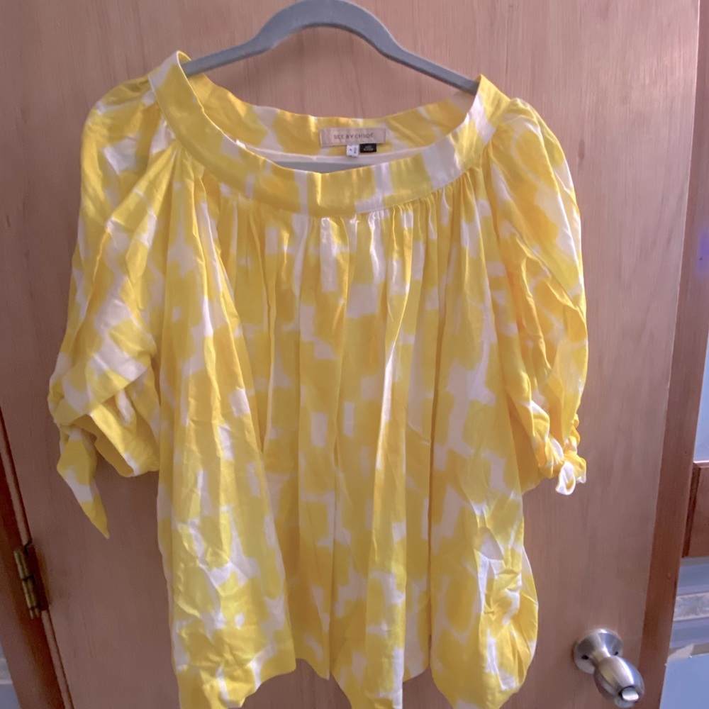 See by Chloe yellow and white print cotton top
